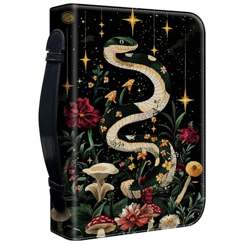 Bible Cover Case for Women, PU Leather Large Bible Cases with Zipper Fits Books Up to 12" x 9" x 2.76”, Bible Carrying Bag for Men, Plant Serpent Spell - color: Plant Serpent Spell