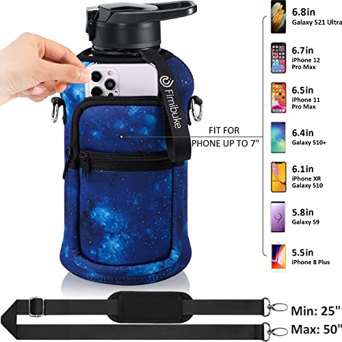 Fimibuke Half Gallon Water Bottle with Sleeve 64 OZ Water Bottle with Handle & Straw Leakproof Motivational Sports Gym Water Bottle with Time Marker BPA Free Water Jug with Reusable Neoprene Holder - color: C9.Galaxy