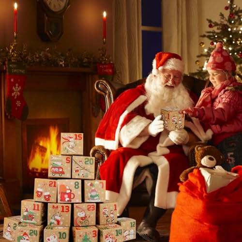 ONESING 24 Pcs DIY Christmas Advent Calendar Boxes for 2025, 24 Days Countdown Calendar Gift for Adults and Kids Christmas Cardboard Number Boxes Make & Fill Your Own Advent Calendar Boxes Lovely Xmas Party Present, Kraft Papper - color: Style-B