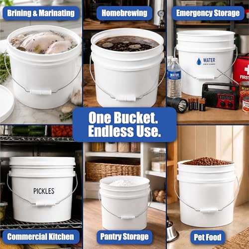3.5 Gallon Bucket, Food-Grade w/Lid, BPA-Free, Yellow,6 Pack | Airtight Gamma Seal Screw-On Lid, Heavy-Duty 90 Mil HDPE Plastic, Food Safe and Durable Container, Bulk Storage, Made in USA - color: Yellow, size: 6 Packs