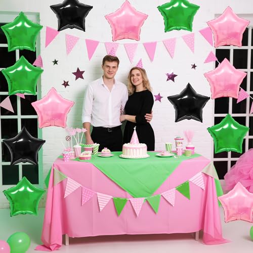 Pink Green Black Star Foil Balloons,12Pcs 18Inch Star Shaped Balloons - color: Black Green Pink