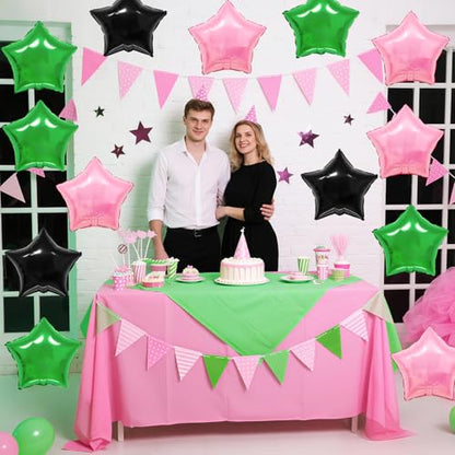 Pink Green Black Star Foil Balloons,12Pcs 18Inch Star Shaped Balloons - color: Black Green Pink