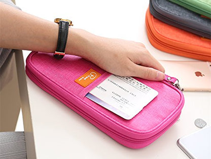 VanFn RFID Travel Passport Wallet, Family Passport Holder, Trip Document Organizer P.Travel Series (Rose Red) - color: Rose Red