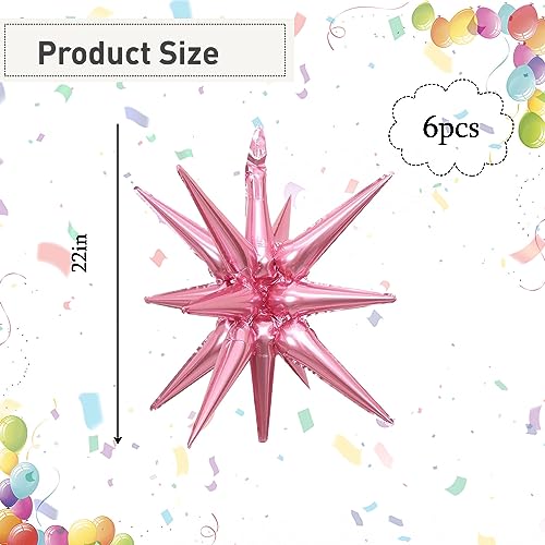6 Pcs Silver Star Foil Balloons One-Piece 14-Pointed Star Balloon 4D Starburst Cone Mylar Balloon 22inch Christmas Birthday Wedding Wedding Anniversary Party Supplies (Pink) - color: 22 Inches Pink