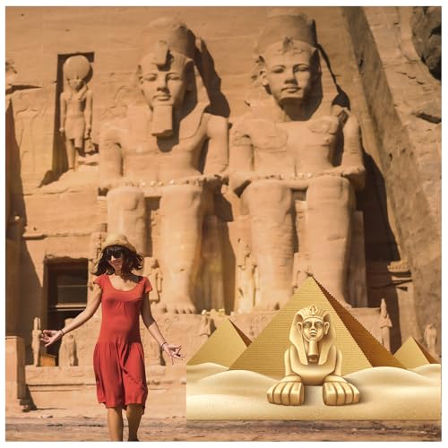 Thyle 6.7 Feet Pyramid & Sphinx Cardboard Cutout Stand-up Life Size Travel the World Theme Party Decoration Backdrop Photo Props Ancient Egyptian Sphinx Pyramid Stand Up for Theme Party Supply - style: Pyramid & Sphinx