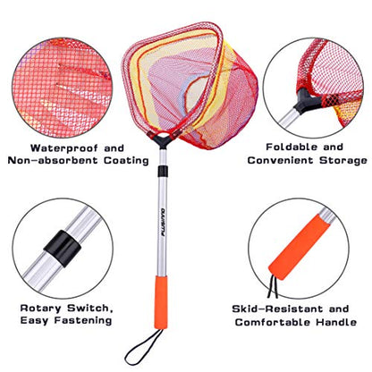 PLUSINNO Kids Fishing Net, Telescopic Lightweight Landing Net with Aluminum Pole Handle and Nylon Mesh, Catch and Release Butterfly Net for Kids Youth Outdoor - color: 1 Pack-Silver
