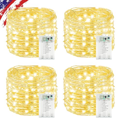 4 Pack Fairy Lights Battery Operated Twinkle Lights Warm White - color: Warm White, size: 4PK 240LED