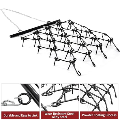 YITAMOTOR Heavy Duty 4FT x 4FT Chain Harrow, Drag Harrow with 3/8" Tines | for ATV, UTV, Tractors for Soil Leveling, Pastures, Seeding, Breaking up Soil, 60 M2Si Steel (85.7 LBS) - size: 4' W x 4' H
