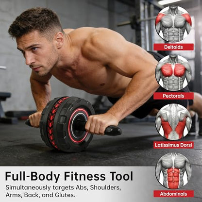 Ab Roller Wheel for Abs Workout - Core Strength Training Equipment for Home Gym with Knee Pad, Abdominal Exercise Wheel for Men and Women (Red)