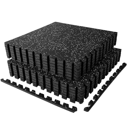 SUPERJARE 1" Extra-Thick Rubber Top Exercise Mat, Puzzle Gym Flooring for Home Gym, Gym Mat for Workout Equipment, Interlocking Floor Tiles with EVA Foam, 12 Pcs 48 Sq Ft, Black/Grey - size: 12 Tiles (48 Sq Ft)