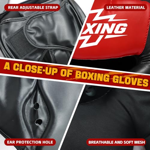 12pcs Boxing Headgear, guantes de boxeo,Mouth Guards& Hand Wraps Boxing Equipment Set - PU Leather Boxing Protective Gear for Training, Sparring & MMA，Boxing Gloves - size: 8oz