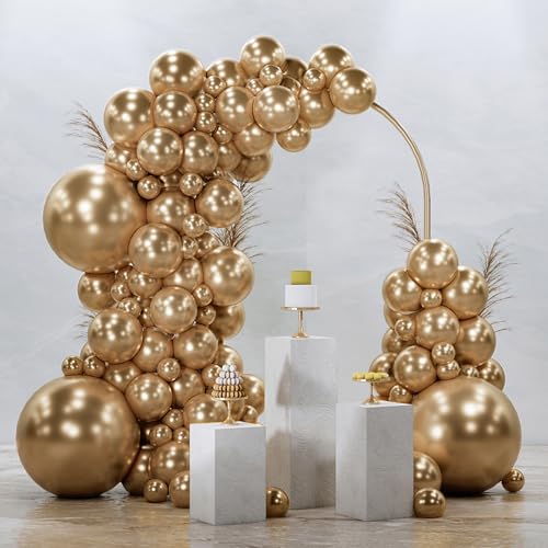 PartyWoo Metallic Gold Balloons 128pcs Different Sizes of 18 12 10 5 Inch Chrome Gold Balloon Arch Kit Garland for Birthday Graduation Baby Shower Wedding Bachelorette Party Decorations Gold-G127 - color: Gold-g127