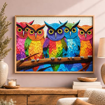 Cross & Glory | 1000 Piece Jigsaw Puzzles for Adults | Kaleidoscopic Owls - color: Kaleidoscopic Owl Colorful Night's Watch