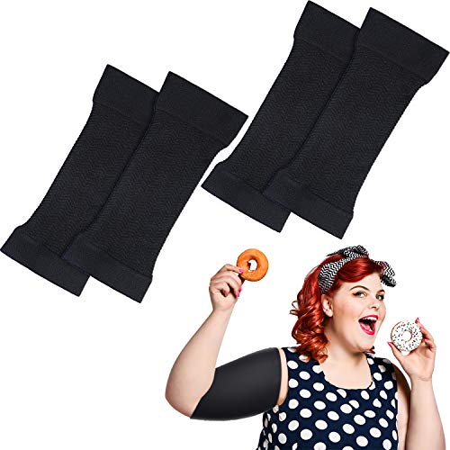 SATINIOR 2 Pairs Arm Shapers for Plus Size Women, Upper Arm Sleeves Wraps Slim Arm Compression Sleeve for Arms - color: Black