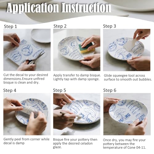 SUPERDANT 5 Pcs Fishing Underglaze Paper Transfer Fish Angler Transfer Papers for Clay Ceramic Porcelain Under Glaze Transfers for Pottery Enamel Decals Blue Underglaze Decal Handcrafted Gifts - style: Fishing
