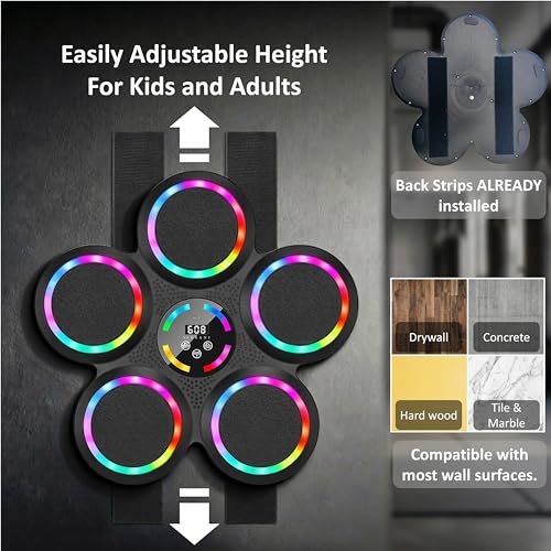 2026 Music Boxing Machine, Smart Bluetooth Interactive Punching Trainer with Boxing Gloves, Large Size Wall Mounted Electronic Boxing Target for Adult Kids, for Home,Office and Gym