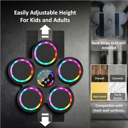 2026 Music Boxing Machine, Smart Bluetooth Interactive Punching Trainer with Boxing Gloves, Large Size Wall Mounted Electronic Boxing Target for Adult Kids, for Home,Office and Gym