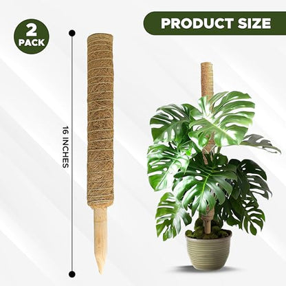 EcoNour 26.5" (2 Pack -16") Stackable Moss Pole for Monstera Plant Support | Moss Pole Sticks for Indoor Plants | Bamboo Plant Stakes,Climbing,Potted,Pothos| Philodendron & Creepers with Tie Accessory - size: 16 Inches - (2 PCS)