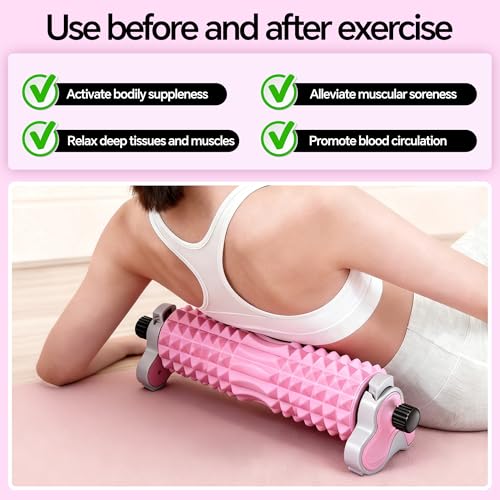 Foam Roller with Detachable Stand, 18” Deep Tissue Massage Roller | 3-Level Height Adjustable Support, Beginner-Friendly Design for Home Workout & Muscle Recovery - Pink - color: Pink