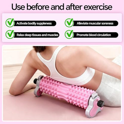 Foam Roller with Detachable Stand, 18” Deep Tissue Massage Roller | 3-Level Height Adjustable Support, Beginner-Friendly Design for Home Workout & Muscle Recovery - Pink - color: Pink
