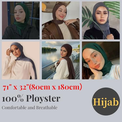 Solid Hijab Scarf,Polyester Head Wrap Long Muslim Headscarf for Women,3PCS | Soft Stretch Premium Polyester, 180×80cm Lightweight Hijab, Multi-use as Wrap, Shawl, Turban, Hair Scarf,fit Daily,ideal Gift