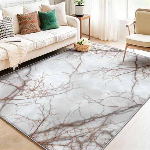 Area Rug 6 x 9 ft for Living Room, Gray White Washable Rugs for Bedroom, Non-Slip Branch Element Abstract Nature Rugs for Playroom Nursery Boys, Throw Rug Carpet for Dining Room - color: Gray White 1, size: 6' x 9' (Rectangular)