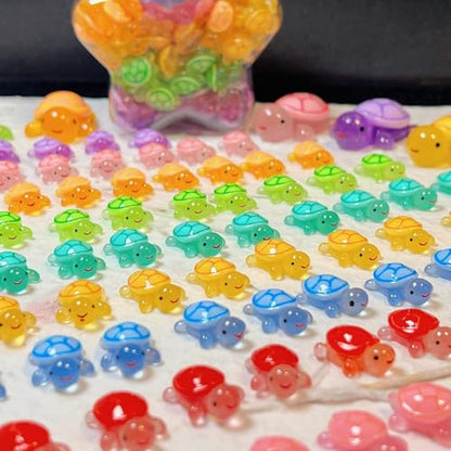 100 Pcs Mini Resin Turtles Luminous Tiny Sea Turtle Figures | Glow in the Dark Resin Animals, Small Plastic Ocean Animal, Garden Mini Turtle Figurines , Miniature Landscapes (10 Colors) - size: Mini