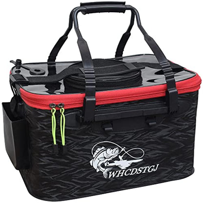 Transparent Top Cover Fishing Bucket, Foldable Fish Bait Bucket, Multifunctional Minnow Bucket, Live Fish Container, Fish Protection Bucket, Outdoor Camping Fishing Bag. - color: Black, size: 4 Gallon