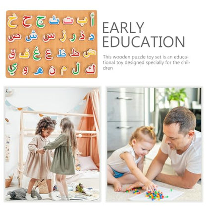 Homoyoyo 1 Set Arabic Alphabet Wooden Puzzle Board Learning Toys for Kids, Letter Matching Educational Toy for Learn Arabic Children Puzzle for Early Childhood Education 11.41 X 8.46 X 0.59 in