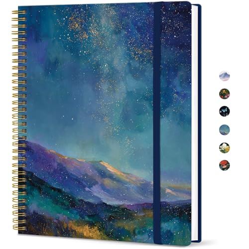 Taja Large Spiral Lined Journal for Women, 8.5" x 11" Notebooks for Work Collge Ruled, A4 Aesthetic Cute Journaling Notebooks for Writing, Plastic Cover, Starlit Peaks - color: N-Starlit Peaks