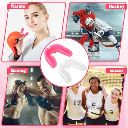 Frienda 50 Pcs Football Mouth Guards Bulk Youth Football Mouthpiece Sports Athletic Mouthguard Teeth Guard for Hockey Karate Basketball Boxing Lacrosse Rugby - color: Pink,white