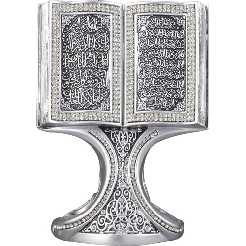 Modefa Islamic Decor - Eid Gifts for Women - Muslim Decorations for Home Islamic Art - Islamic Table Decor Showpiece Quran Open Book (Ayatul Kursi Silver, Medium) - color: Ayatul Kursi Silver, size: Medium
