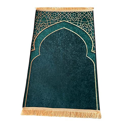 Rectangle Muslim Prayer Rug Decoration Embroidered Ramadan Gift Elegant Soft for Eid Bedroom Adult Kids Meditation Indoor Outdoor, Green