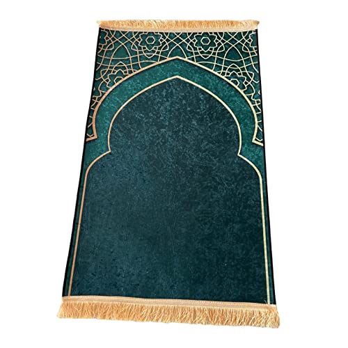 Rectangle Muslim Prayer Rug Decoration Embroidered Ramadan Gift Elegant Soft for Eid Bedroom Adult Kids Meditation Indoor Outdoor, Green