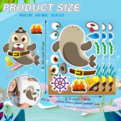 Ocean Stickers for Kids Toddlers, Make a Face Sea Animal Stickers | 24 Sheets Make Your Own Stickers for Kids Under The Sea Animal Summer Beach Stickers, Ocean Sea Party Favors - style: Ocean Stickers