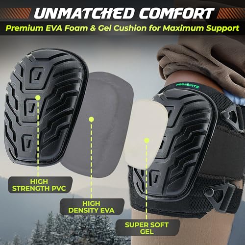 Gel Knee Pads for Work – Heavy Duty Construction Knee Pads With Foam Cushioning - Adjustable, Comfortable Fit For Flooring, Roofing, Gardening