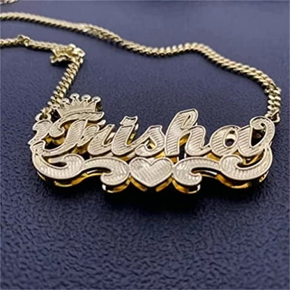 Custom Name Necklace Double Plated Name Necklace Personalized Name Plate Necklaces Name Necklaces for Women 18k Gold Plated Nameplate Pendant - color: Style 11