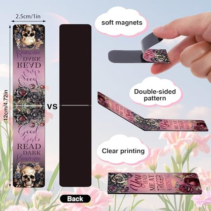 Dark Romance Magnetic Bookmarks Gifts - Wxiben 30 Pcs Romance Merch Magnet Book Page Markers Skull Roses Bookmark Clips Gift for Home Book Lovers Students Teacher School Reading Office Supplies - style: Dark Romance