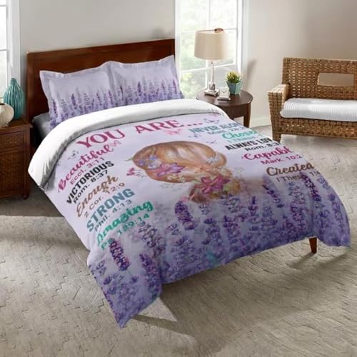 Girls Purple Floral Quilt Bedding Sets - Full Size Comforter Set with 2 Pillowcases - color: Purple Pink, size: Full