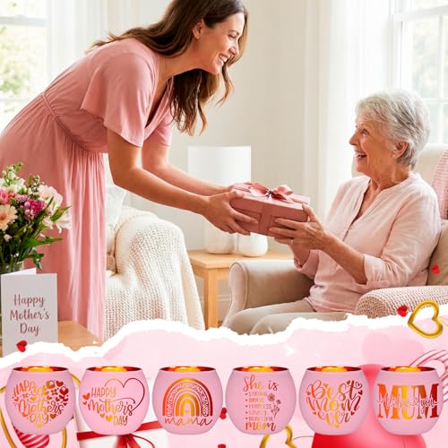 FoldTier 6 Pcs Best Mom Ever Gifts Candle Holders Rainbow Love Mum Home Decor for Candle Pink Mama Tealight Votive Holder for Birthday Party Centerpiece Mother's Gift for Birthday, Anniversary, Thanks - style: Mother’s Day