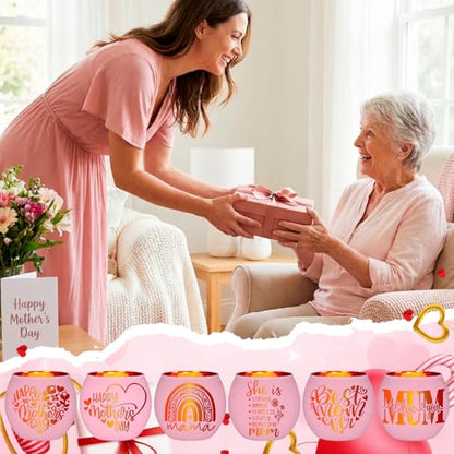 FoldTier 6 Pcs Best Mom Ever Gifts Candle Holders Rainbow Love Mum Home Decor for Candle Pink Mama Tealight Votive Holder for Birthday Party Centerpiece Mother's Gift for Birthday, Anniversary, Thanks - style: Mother’s Day