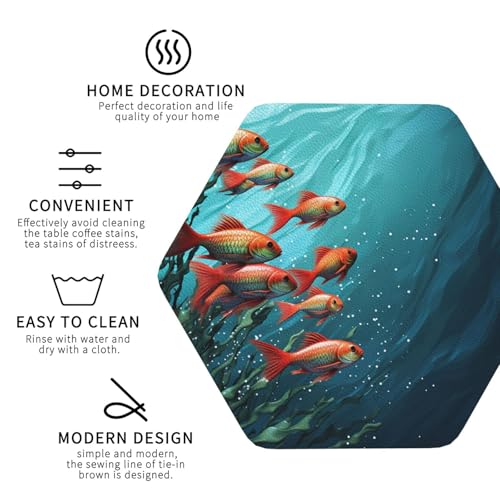 Drink Coasters Set of 4 Leather Coasters for Drinks Fish Aquarium Round Cup Mat Pad Easy Clean Bar Coasters Heat Resistant Funny Cup Coasters for Tabletop Protection,4 Inches - color: Hexagon