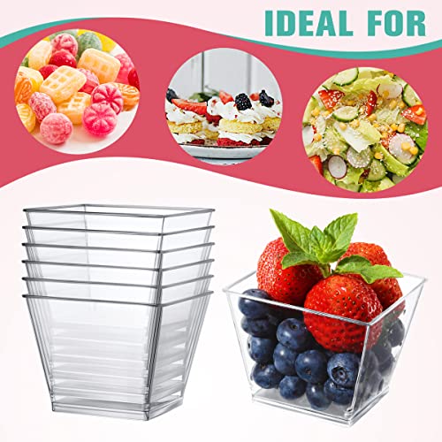 3.8 oz Plastic Dessert Cups with Spoons 50 Pack, Clear Square Mini Dessert Cups Appetizer Cups Parfait Cups Tumbler Cups for Mousse Puddings, Party Supplies - size: 3.8 Oz (Pack of 50)