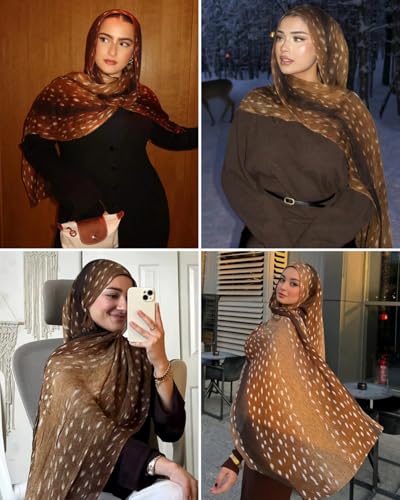 ZGMYC Watercolour Floral Printed Hijab Scarf for Women Soft Modal Cotton Instant Hijab Head Wraps Shawls Long Scarves - color: Brown Deer Print