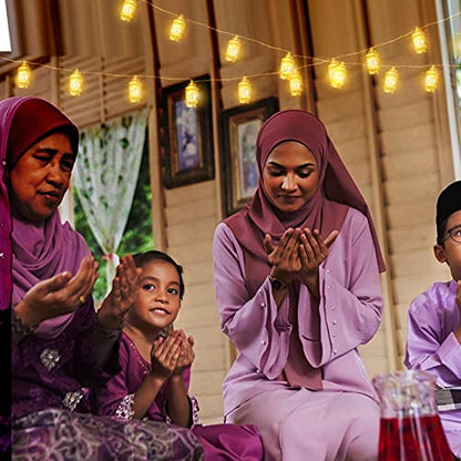 Ramadan Eid String Light - 9.8ft 20LEDs Eid Moon-star Pattern Metal Kerosene Mubarak Islam Decorative Indoor Lantern Lights with 2 Flash Modes for Muslim Islamic Home Garden Patio Decor Supplies - style: Metal Kerosene Lamp