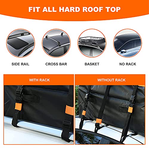MeeFar Rooftop Cargo Carrier Car Roof Bag 21 Cubic Feet 100% Waterproof Car Top Carrier, Fits All Vehicle with/Without Rack,Include Anti-Slip Mat,10 Reinforced Straps,6 Door Hooks,Luggage Lock - size: 21 Cubic Feet