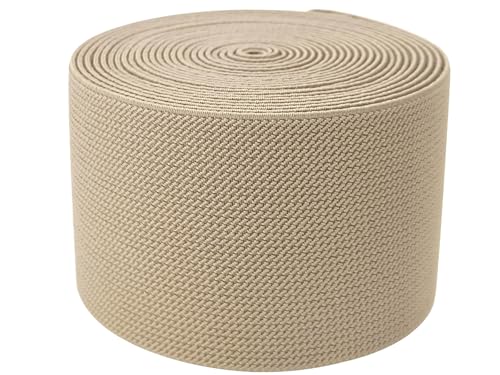 Khaki Wide Knit Elastic Band for Sewing 3 inch 5yards Double-Side Twill Woven Elastic Heavy Stretch Elastic Spool Band for Sewing Pants Waist-Wigs-Skirts-Craft-DIY Projects - color: Khaki #27