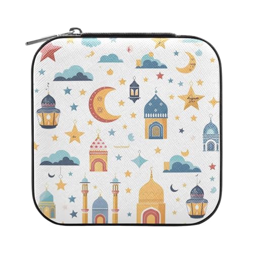 Travel Jewelry Case Islamic Background Traditional Lantern Star and House Portable PU Leather Jewelry Storage Organizer