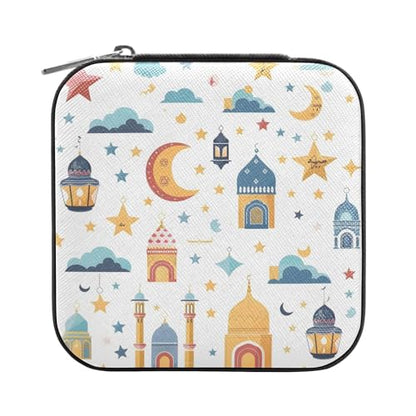 Travel Jewelry Case Islamic Background Traditional Lantern Star and House Portable PU Leather Jewelry Storage Organizer