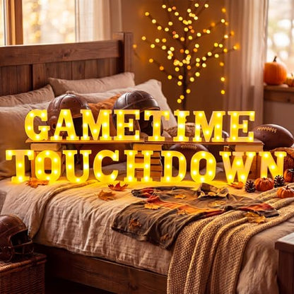 Aurelema Sukkot Large LED Letter Sign LED Lights Battery Powered Table Decoration for Party Gift Tabletop Decoration(Game Time Touch Down) - size: 8.27 inches, style: Game Time Touch Down